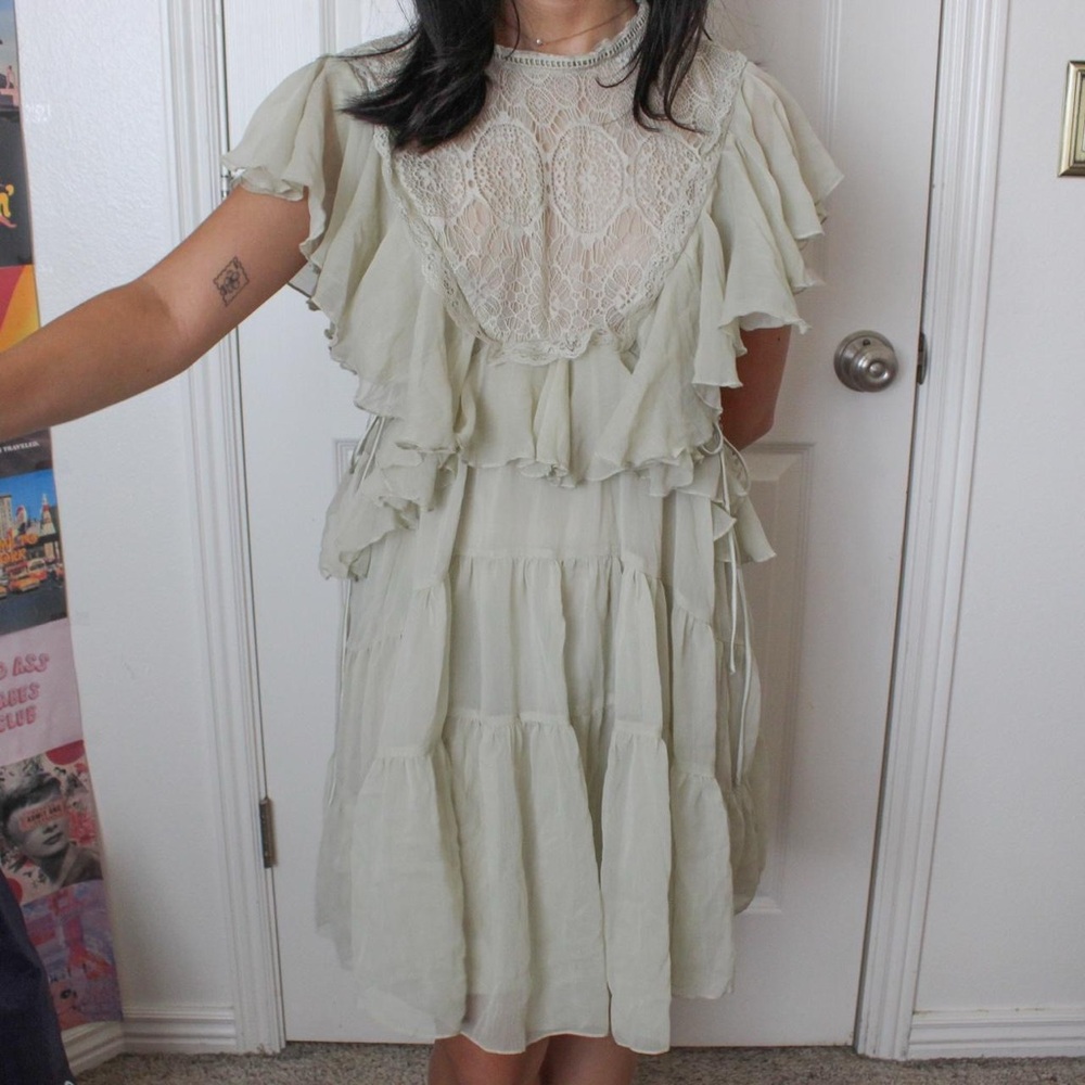 Elegant Cream Lace Ruffle Dress